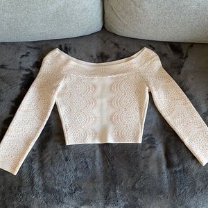 BCBG CREME AND NUDE CROP TOP